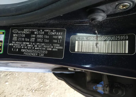 2005 Hyundai Elantra Gls/Gt из США, поврежденный, VIN KMHDN46D55U025959